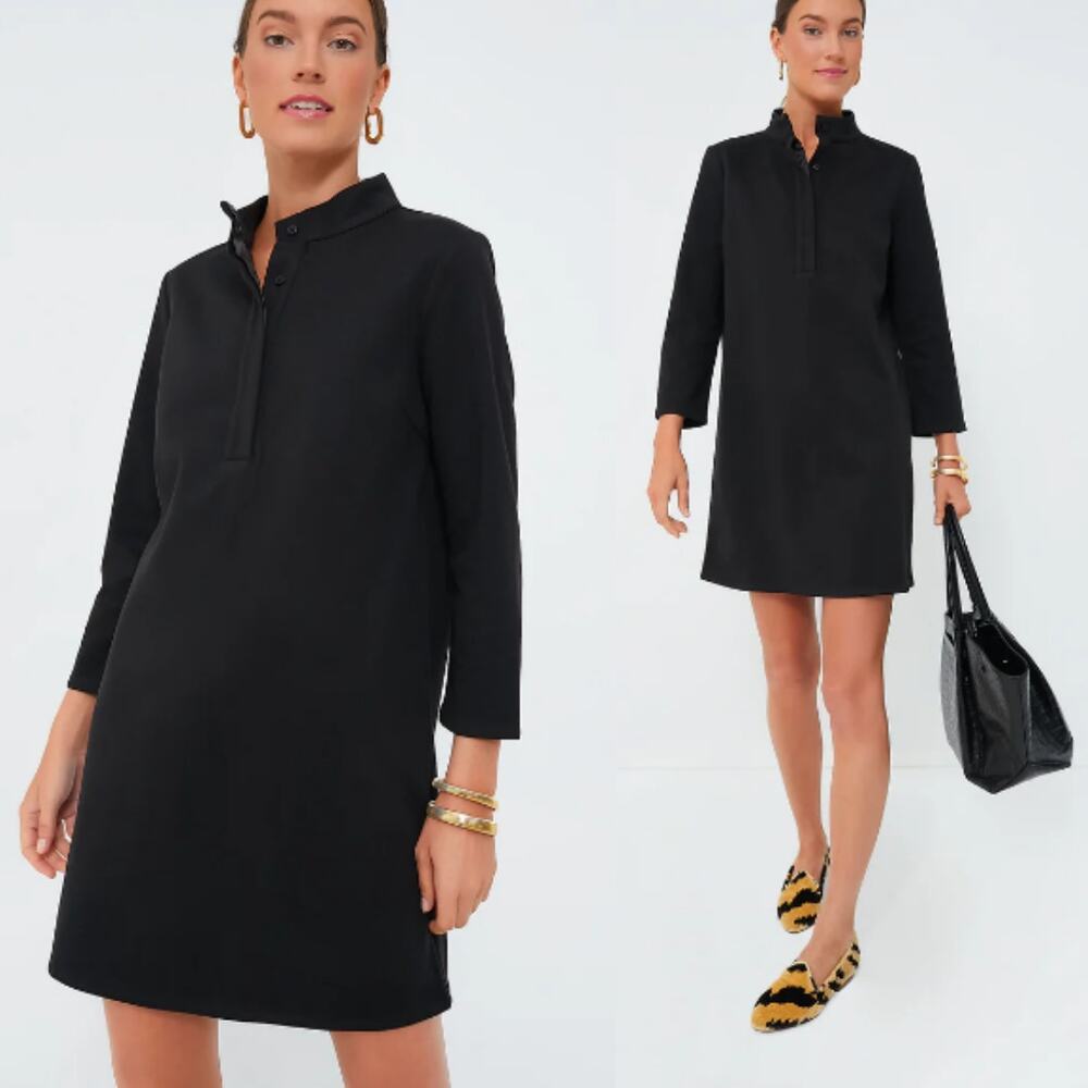 NEW Tuckernuck Black Avery Mini Dress Size XS Button Mock Neck Preppy Minimalist
